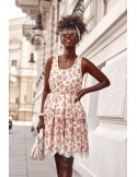 Lovely floral dress with ruffles, beige and coral 30400 - Online store - Boutique